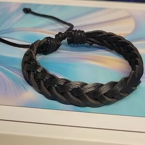 Black Leather 7" Bracelet Adjustable